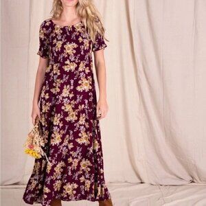 Natural Life XS/S Daisy Tiered Midi Dress- Berry Tan Floral